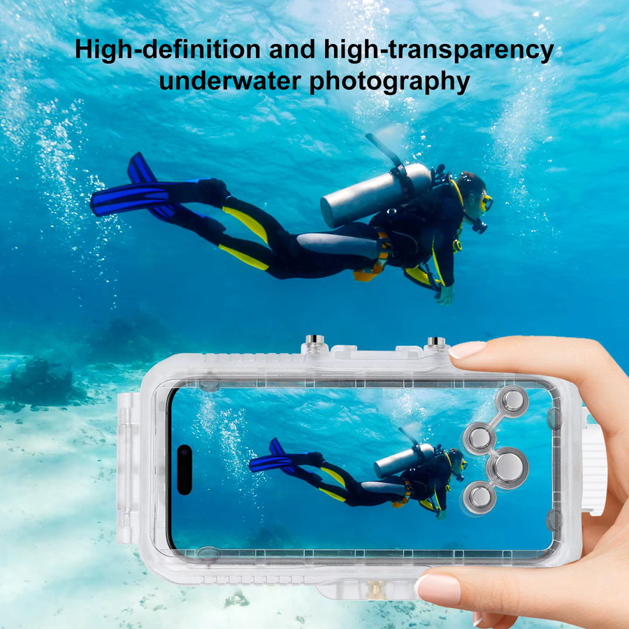 PULUZ Wasserdichte Tauchhülle für iPhone 16 Pro und iPhone 16 Pro Max, transparentes Unterwassergehäuse bis 40 m Tiefe - Bild 4