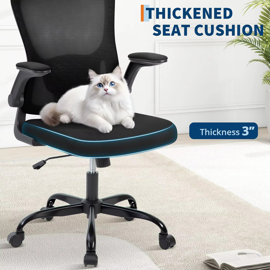 Ergonomischer HobbyLane Bürostuhl aus Netzstoff in Schwarz mit hoher Rückenlehne, verstellbarer Kopfstütze und Lordosenstütze - Bild 6