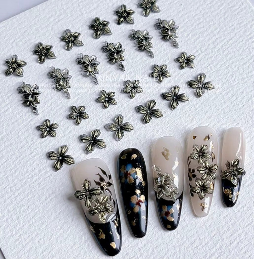 MAFANAILS Nagel Charms, 50 Stück, 3D Blumen, Vergoldet, Floral - Bild 4