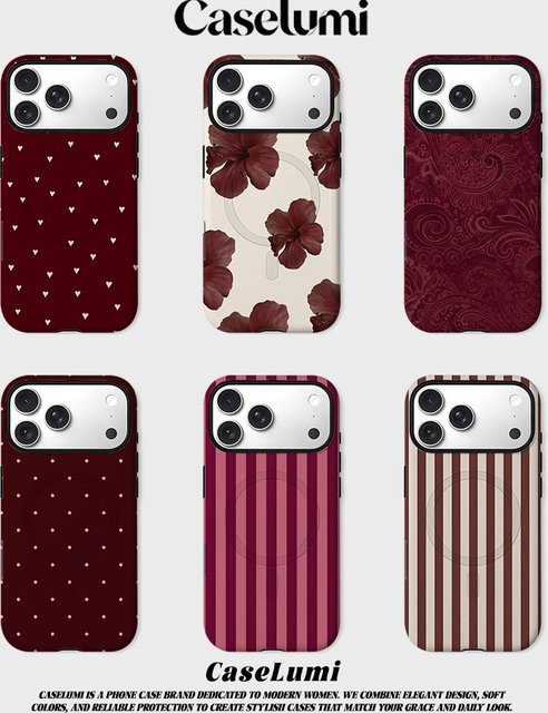 CaseLumi Matte Bumper MagSafe Schutzhülle für iPhone 17 16 15 14 13 Pro Max mit Burgunder Herz-Design in Rot - Bild 1