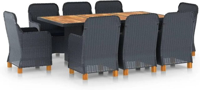 vidaXL 9-tlg Garten-Essgruppe aus Poly Rattan und Akazienholz in Dunkelgrau Modell 6 - Bild 1