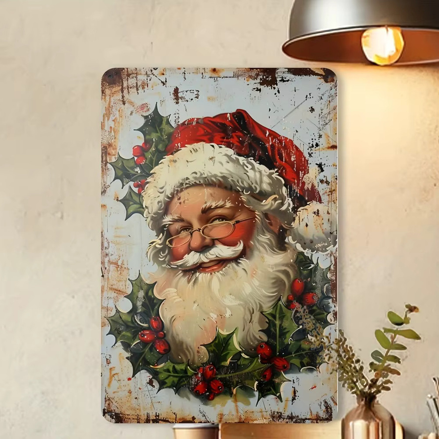 CIFBUY Vintage Weihnachtsmann Metallblechschild als Wandkunst in Mehrfarbig, Rustikale Dekoration, Breite: 20,3 cm, Höhe: 30,5 cm - Bild 2