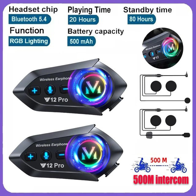 Kebidumei Y20 Pro Motorrad-Intercom-Headset mit Bluetooth 5.4, Interkommunikator mit 300m Reichweite, FM-Radio und Musik-Sharing in Schwarz - Bild 1