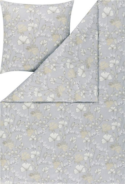 Estella Bettwäsche Atelier Zip Country House Floral in Silber, Grau und Blau aus Baumwoll-Jersey - Bild 1