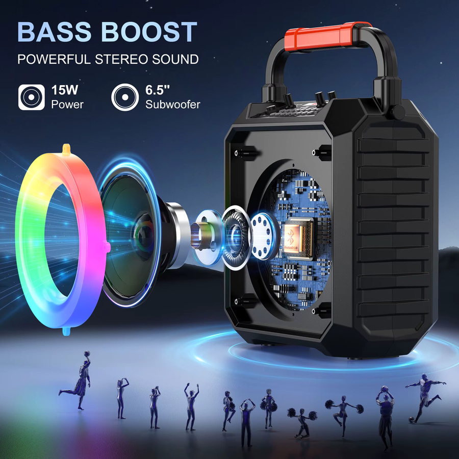 FanFun Karaoke-Maschine T17-T mit 2 Mikrofonen, Bluetooth Karaoke-Lautsprecher mit LED-Licht in Schwarz - Bild 2