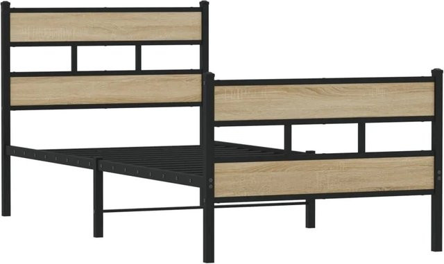 vidaXL Metallbett in Sonoma-Eiche und Schwarz ohne Matratze B/T/H: 80 x 200 cm - Bild 1
