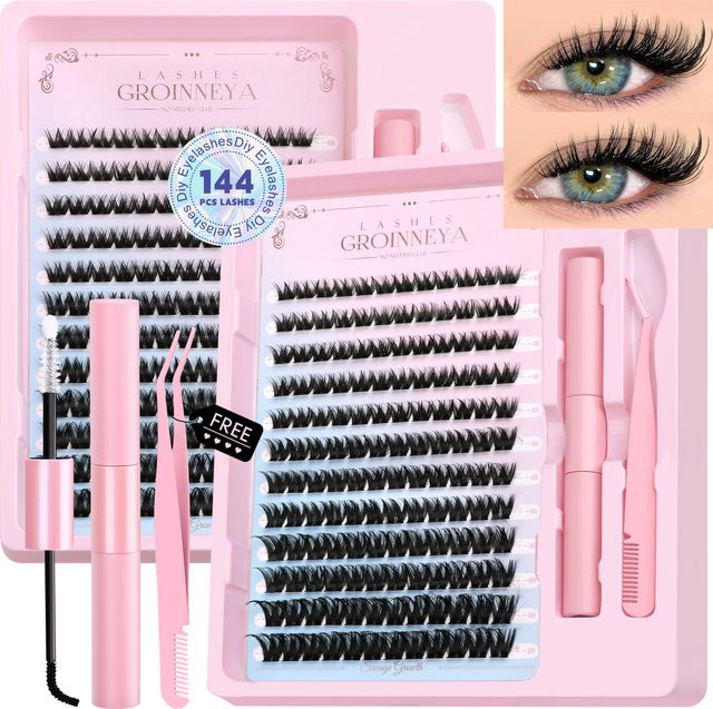 GROINNEYA Wimpernverlängerungs-Set, Einzelne Wimpern-Cluster, Natürlich - Bild 1