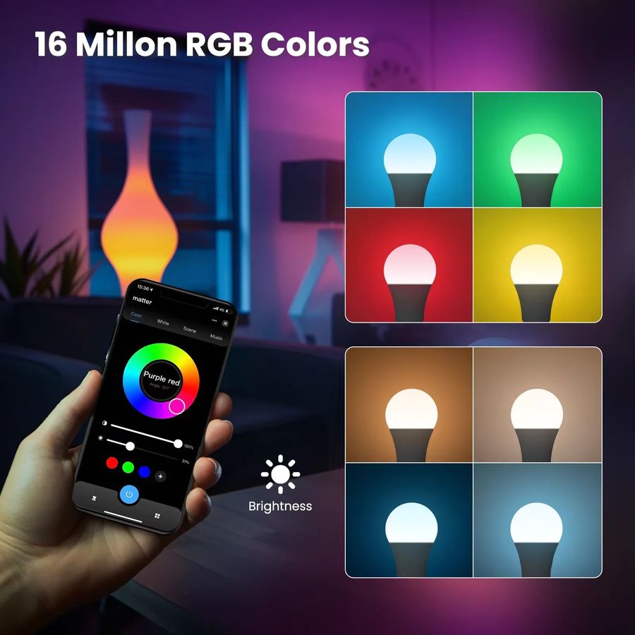 MOES Tuya Matter WiFi Smart E27 LED-Glühbirne, dimmbare RGB Kerzenlampe mit 16 Millionen Farben und Sprachsteuerung für Alexa und Google Home - Bild 3