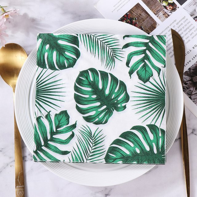 20 Stück Tropische Monstera-Blätter Gästeservietten aus Papier in Grün für Strandparty, Hawaii und BBQ - Bild 1
