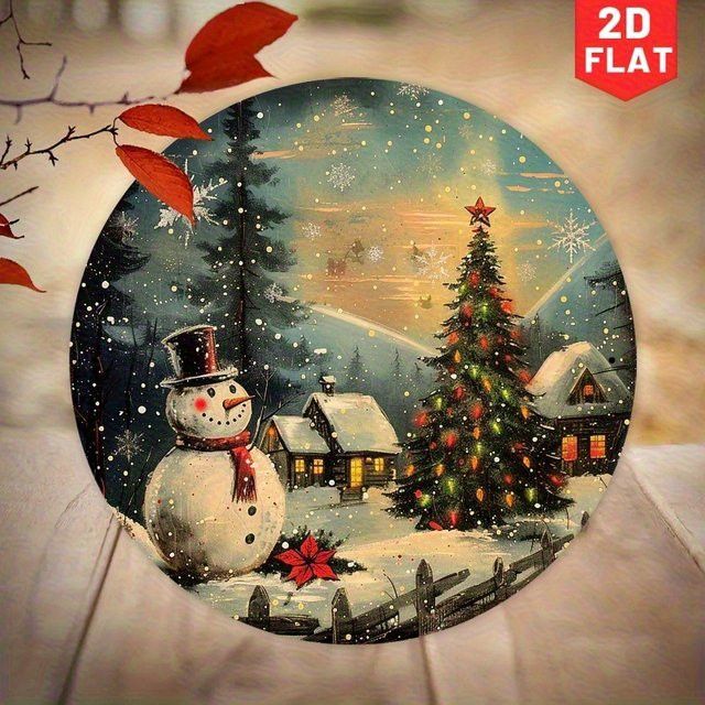 Potdemiel Retro Wanddekoration Schneemann Winter Wunderland aus Metall, Durchmesser: 20 cm, Multicolor - Bild 1