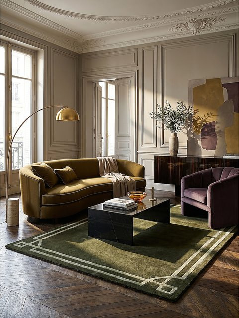 Wollteppich GLEN von Kadima Design in Grün mit Linienbordüre im Art-Déco-Stil, B: 160 cm, T: 230 cm - Bild 1