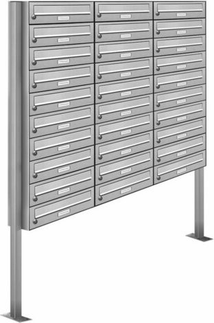 AL Briefkasten für 30 Parteien, freistehendes Briefkasten-System aus Edelstahl, silberfarben, B/H/T: 122,9 x 170 x 27,5 cm - Bild 1