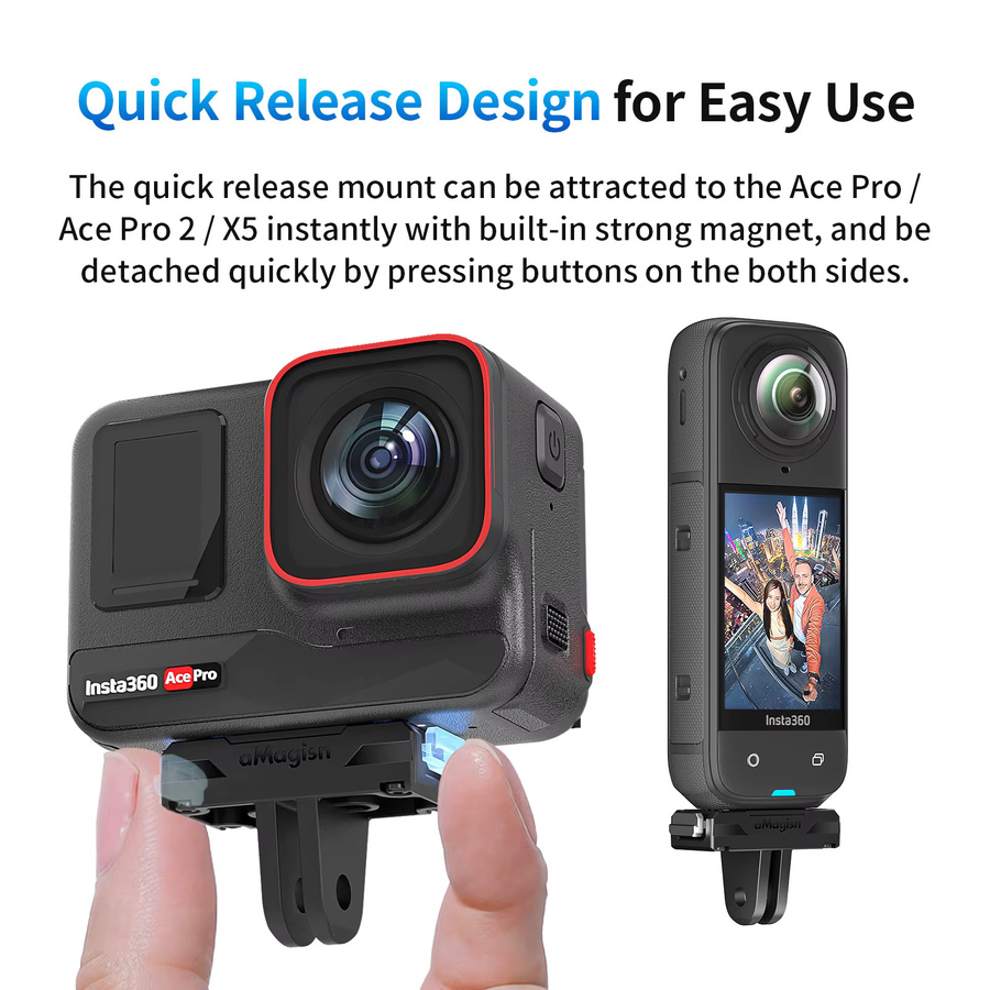 Magnetische Adapter Halterung für Insta360 X5, Ace Pro 2 und Insta360 Ace in Schwarz, Quick Release Halterung und Verlängerung als Zubehör für deine Action Kamera - Bild 2