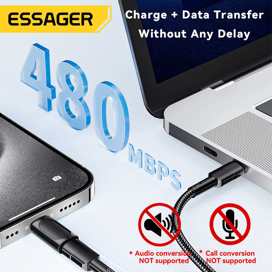 Essager USB Typ C zu Lightning OTG-Adapter mit 20W PD Schnellladung, Farbe Schwarz, kompatibel mit iPhone 15 14 13 12 Pro Max - Bild 3
