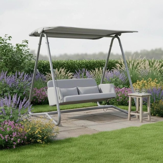 Bessagi Garden Hollywoodschaukel Ilva in Blau und Grau mit Sonnendach und Kissen aus Metall und Outdoorstoff - Bild 1