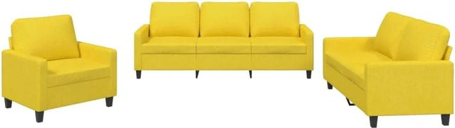 vidaXL 3-teilige Sofagarnitur in Gelb mit Kissen, modernes Stoffsofa-Set für das Wohnzimmer - Bild 1