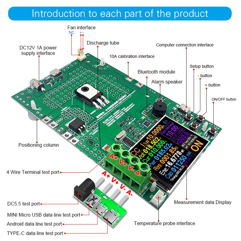 ATORCH DIY Elektronisches Last-Kit 1000 W 25 A 4-Draht DC Kapazitäts-Analysator für Lithium 18650 Batterien mit Entlademonitor in Grün - Bild 2