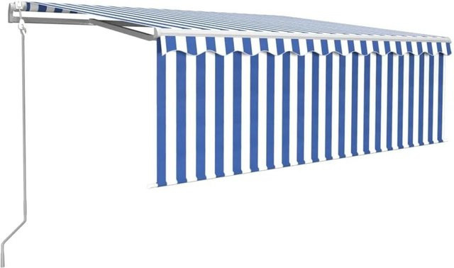 vidaXL Automatische Markise mit Rollo und LED, Windsensor, Blau-weiß, B: 4 m, H: 3 m - Bild 1