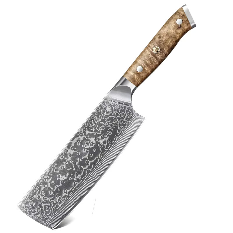 Baovim Nakiri-Küchenmesser aus Damaststahl mit 67 Lagen und Naturholzgriff, 7 Zoll - Bild 4