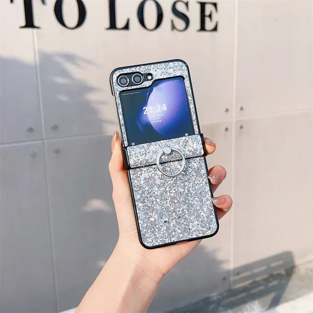 Ring Diamond Sparkling Powder Handyhülle für Samsung Galaxy Z Flip 6 5 4 3 in Schwarz, stoßfeste Schutzhülle - Bild 1