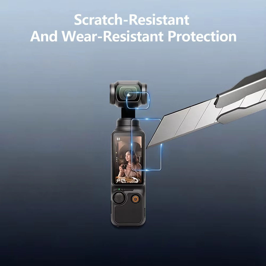 EXSKOF Displayschutz-Set für DJI Osmo Pocket 3 mit gehärtetem Glas und Objektivschutz in Transparent inklusive Reinigungsset - Bild 3