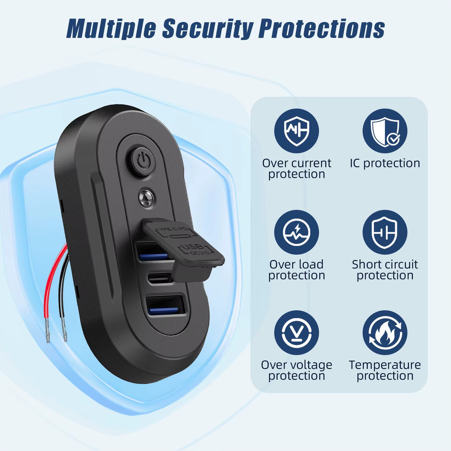 kebidumei 3-Ports USB-Ladegerät mit QC3.0 und PD3.0 Schnellladefunktion für Auto, Motorrad und Boot, Schwarz - Bild 3