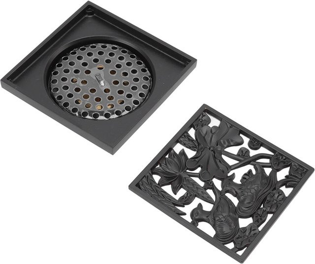 KONNWEI Bodenablauf Set für Badezimmer und Dusche aus Edelstahl und Kupfer mit Haarsieb in Grau und Schwarz - Bild 1