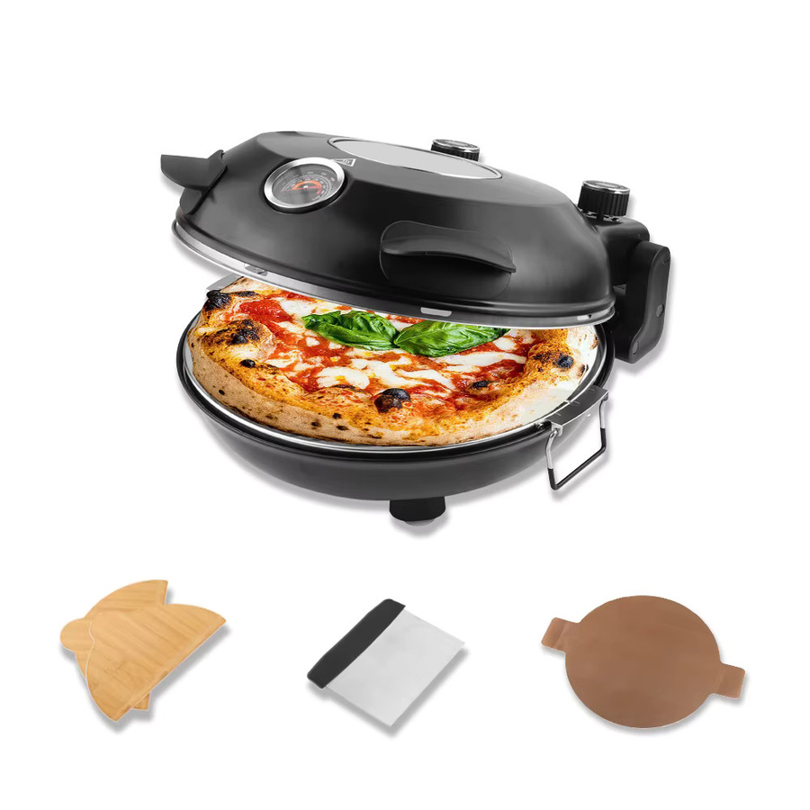 YIBAKE 12-Zoll Elektro-Pizzaofen mit 1200 Watt und Keramik-Steinkocher in Rot und Schwarz - Bild 2