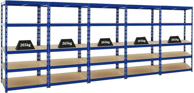 5x PROREGAL Tiger Schwerlastregal mit 5 Ebenen, Blau, H x B x T: 180 x 90 x 60 cm, Fachlast 265 kg - Bild 1