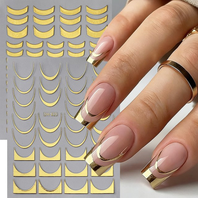 Full Beauty Nagelaufkleber Französische Linien, Silber, Metallic, 2 Stück - Bild 1