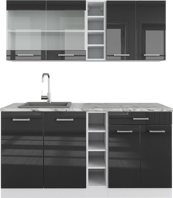 Vicco R-Line Single Küchenzeile Einbauküche in Weiß und Anthrazit Hochglanz, Breite: 160 cm, Höhe: 207 cm, Tiefe: 60 cm - Bild 1