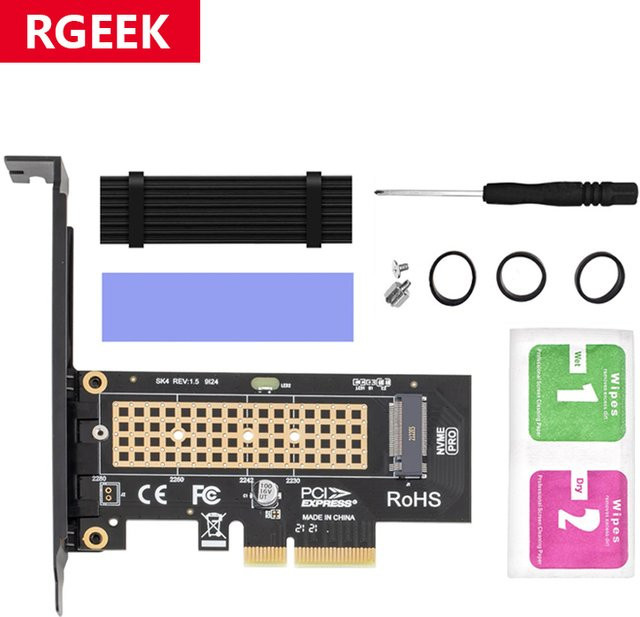 RGEEK M.2 NVMe SSD zu PCIe x4 Adapter, M Key Schnittstellenkarte für M.2 2230 bis 2280, Schwarz - Bild 1