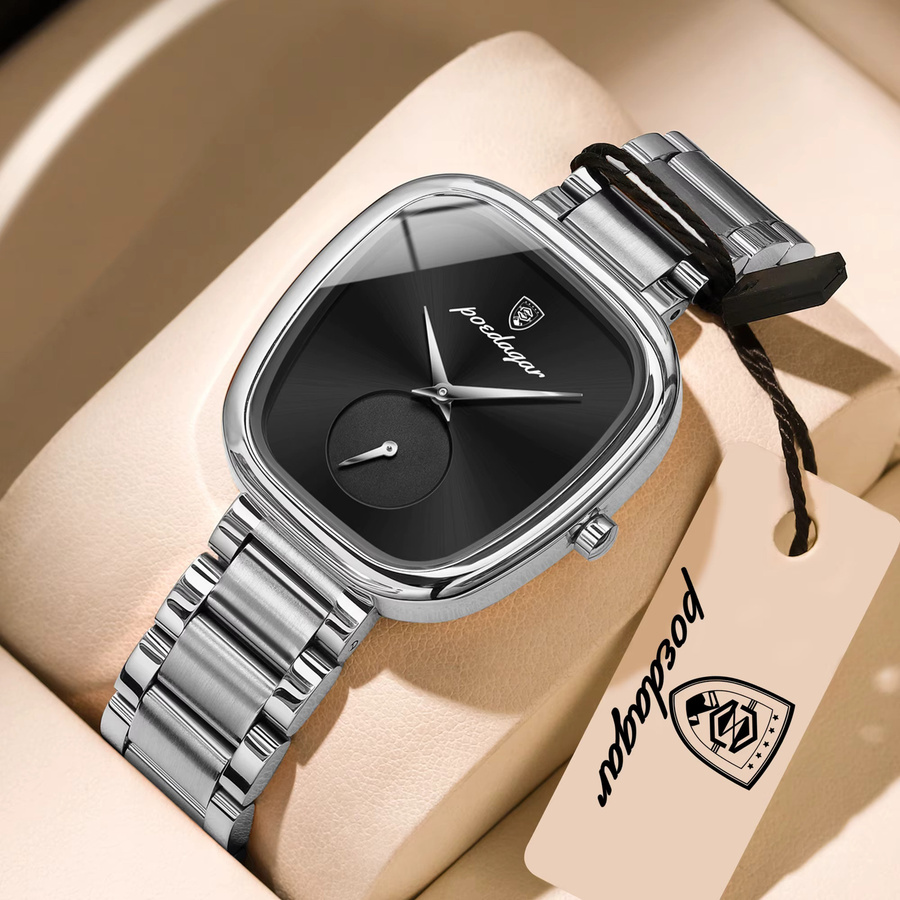 POEDAGAR Armbanduhr Edelstahl, Quarz, Schwarz, Silber, Damen - Bild 2