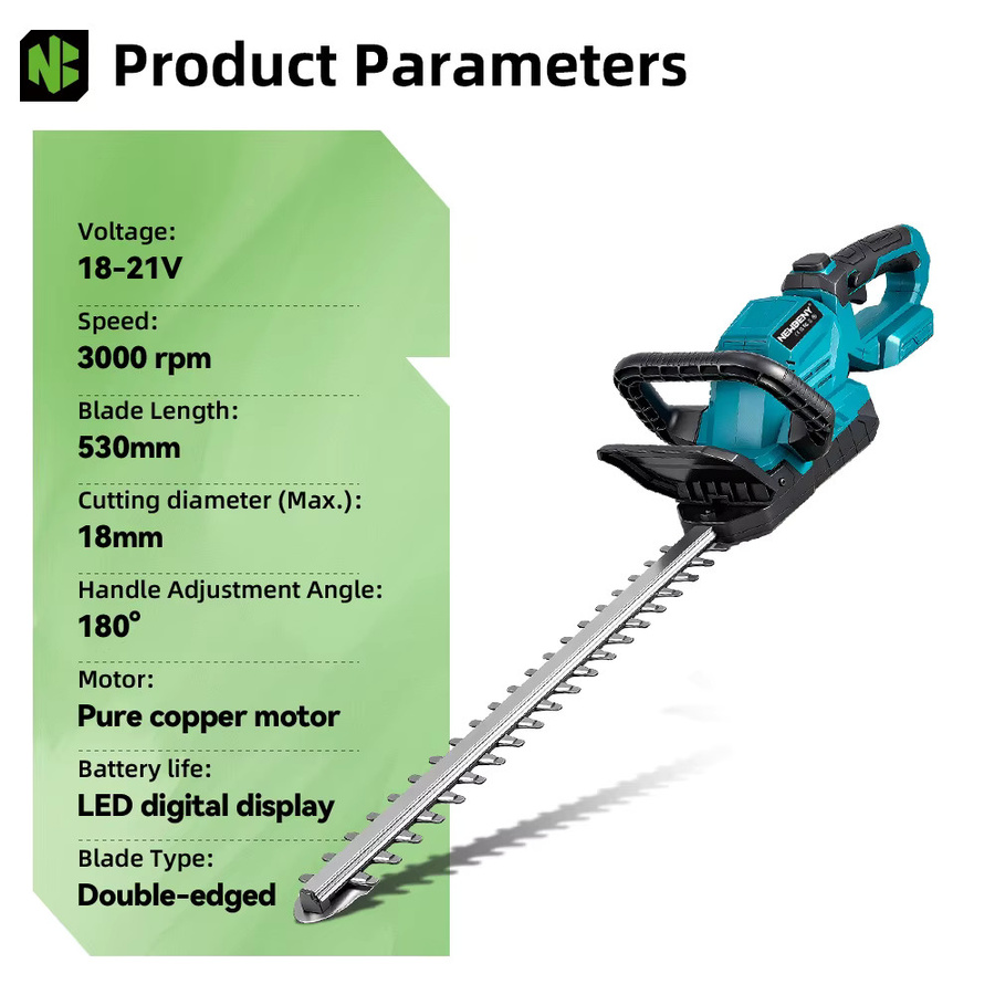 NEWBENY Elektrische Heckenschere mit 180 Grad Einstellwinkel und 3000 U/min für Makita LXT Akku, 530 mm Schnittlänge - Bild 2