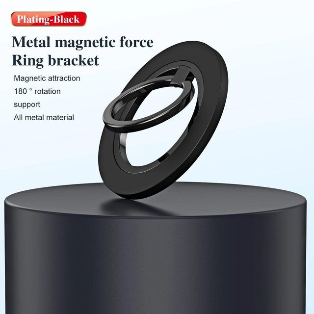 Magnetischer 360 Grad Telefonringhalter mit Kickstand und MagSafe Kompatibilität für iPhone 15 14 13 12 Pro Max in Schwarz - Bild 1