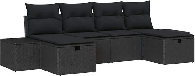 6-teiliges vidaXL Garten-Sofa-Set aus Poly Rattan und Stahl in Schwarz mit UV-beständigen Kissen - Bild 1