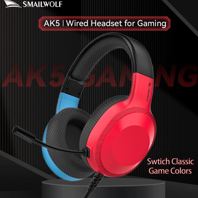 SMAILWOLF AK5 E-Sport Gaming Headset mit Mikrofon, kabelgebunden, Farbe: Weiß, kompatibel mit PC und Nintendo Switch - Bild 1