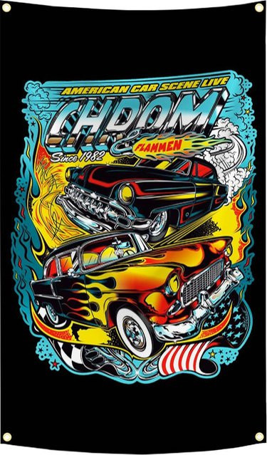 JMG Household Supplies Wandteppich Amerika Muskel Hotrod Banner mit Digitaldruck, Multicolor, B: 150 cm, H: 90 cm - Bild 1
