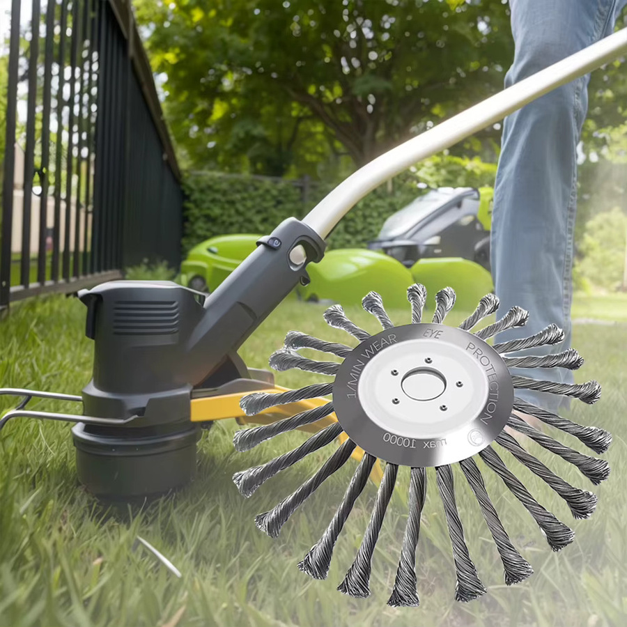 Universal Unkrautbürsten Kopf aus Stahldraht für Rasenmäher und Gras-Trimmer in Silber - Bild 3