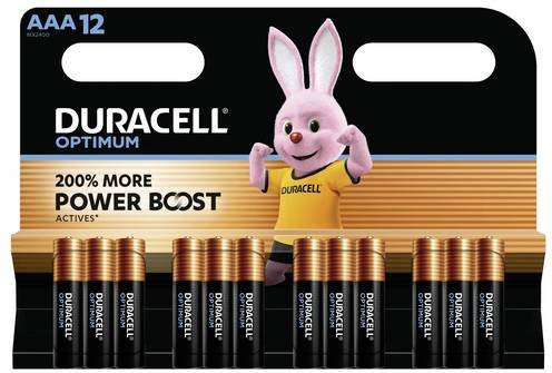 Duracell Optimum AAA Mikro Batterien Alkali-Mangan 1,5V, 12 Stück, Multicolor - Bild 1
