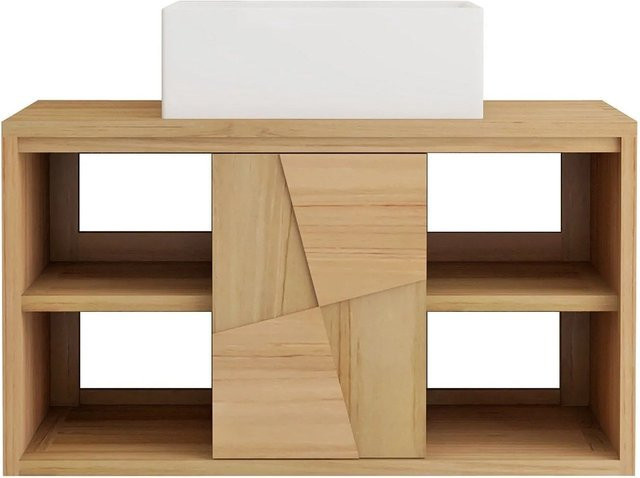 Vente-unique Einzelwaschtisch Sumbawa aus Teakholz Massivholz in Naturfarben Hell Breite: 80 cm - Bild 1