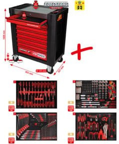 KS Tools Performanceplus Werkstattwagen-Satz P10 mit 241 Werkzeugen und 4 Schubladen, Schwarz-Rot - Bild 2