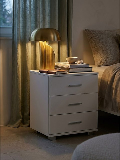 Moderner Nachttisch LATINA von KADIMA DESIGN aus Holz mit 3 Schubladen, Weiß, B: 45 cm, T: 34 cm, H: 54 cm - Bild 1