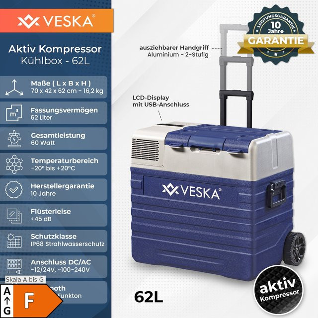 VESKA Kompressor Kühlbox mit APP-Steuerung, elektrische Gefriertruhe, Blau, 62 l - Bild 1