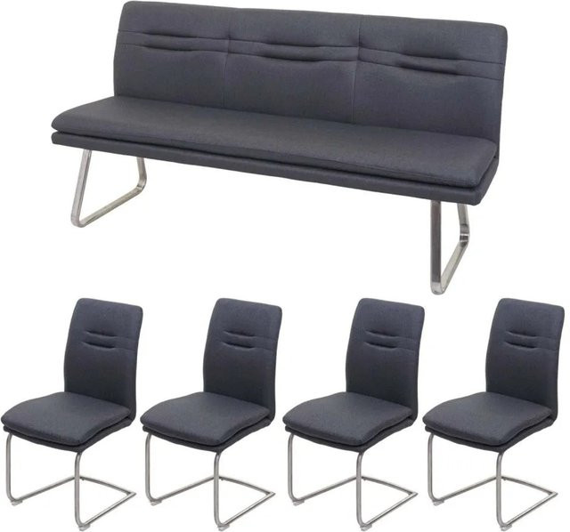 Esszimmer-Set MCW-H70 in Dunkelgrau mit Stoffbezug und gebürstetem Edelstahl, Breite: 180 cm - Bild 2