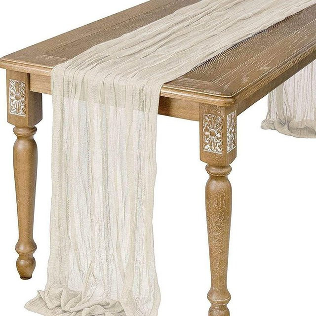 Yiran Furniture Tischläufer aus halbtransparenter Gaze im Boho-Stil, Beige, B/H: 90 x 180 cm - Bild 1