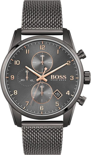 Hugo Boss Skymaster Herrenuhr, Chronograph, Quarz, Edelstahl, 44 mm, Grau - Bild 1