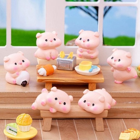 Niedrige Gourmet Schwein Figur von SHIDWJ in Rosa als Dekoration für Auto, Desktop oder Miniatur Puppenhaus aus Kunstharz