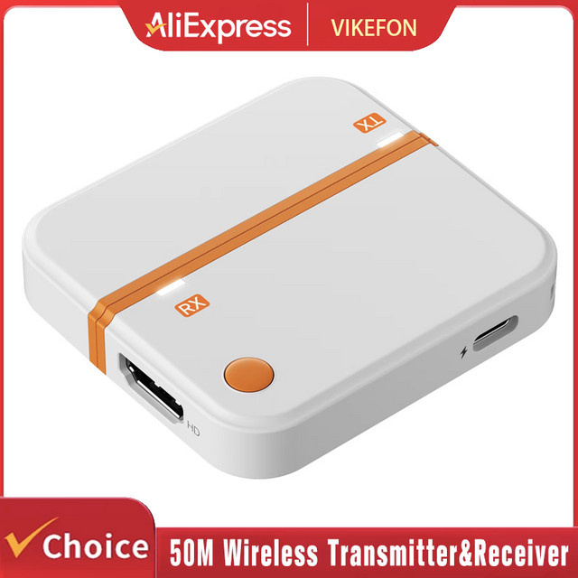 VIKEFON Kabelloser HDMI Video-Sender und Receiver-Extender-Adapter mit USB-C, Reichweite 50 m, Weiß oder Orange - Bild 1