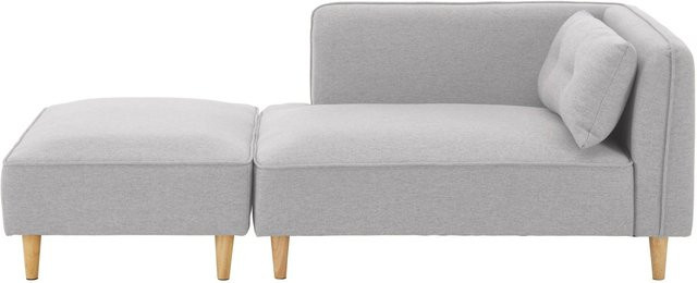 Bessagi Home Sofa Fanny L-Form in Hellgrau mit passendem Hocker und Kissen in Leinenoptik - Bild 1